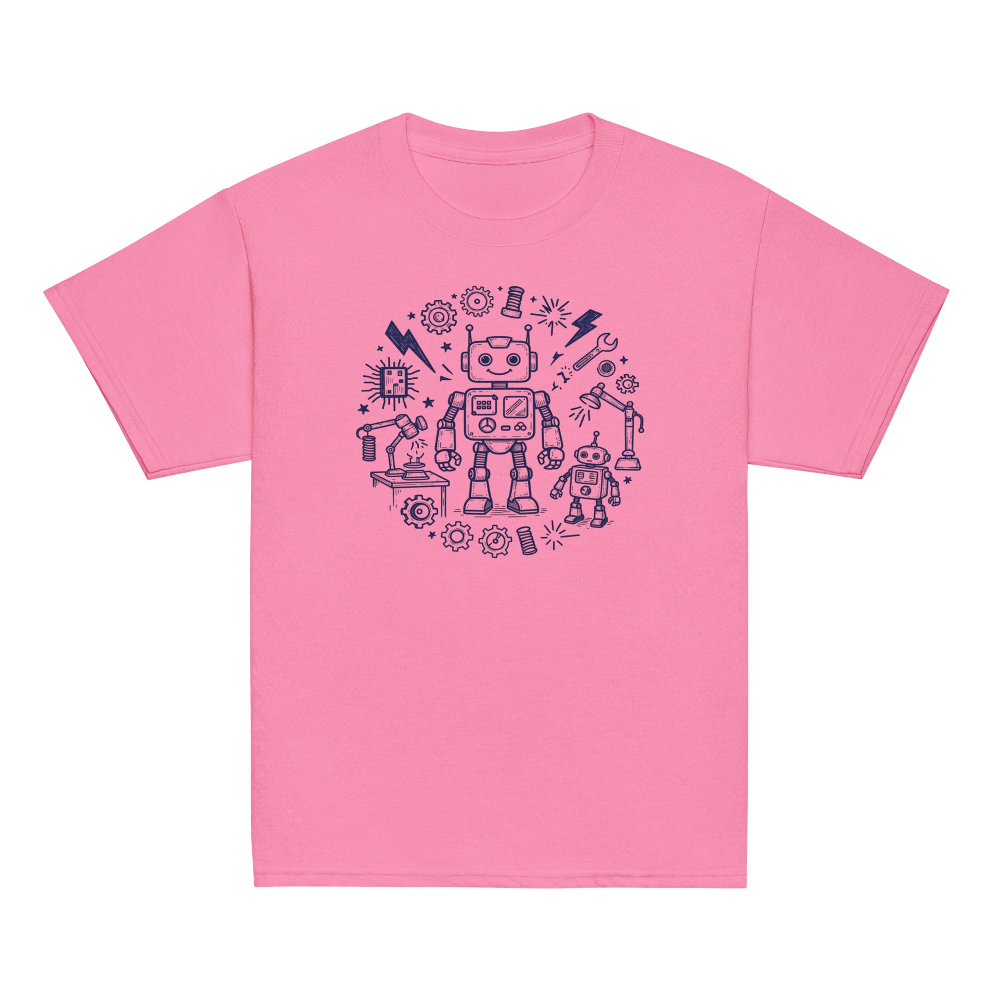 Robot Lab Kids Tee - Sketchline Tees kids blue ink doodle T-shirt