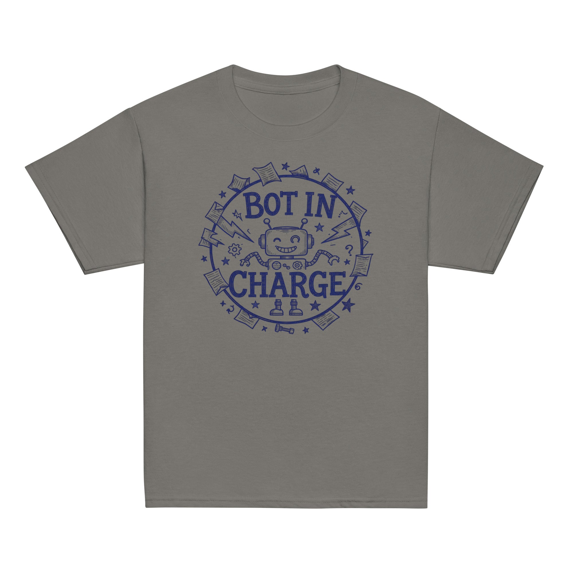 Bot in Charge Kids Tee - Sketchline Tees kids blue ink doodle T-shirt