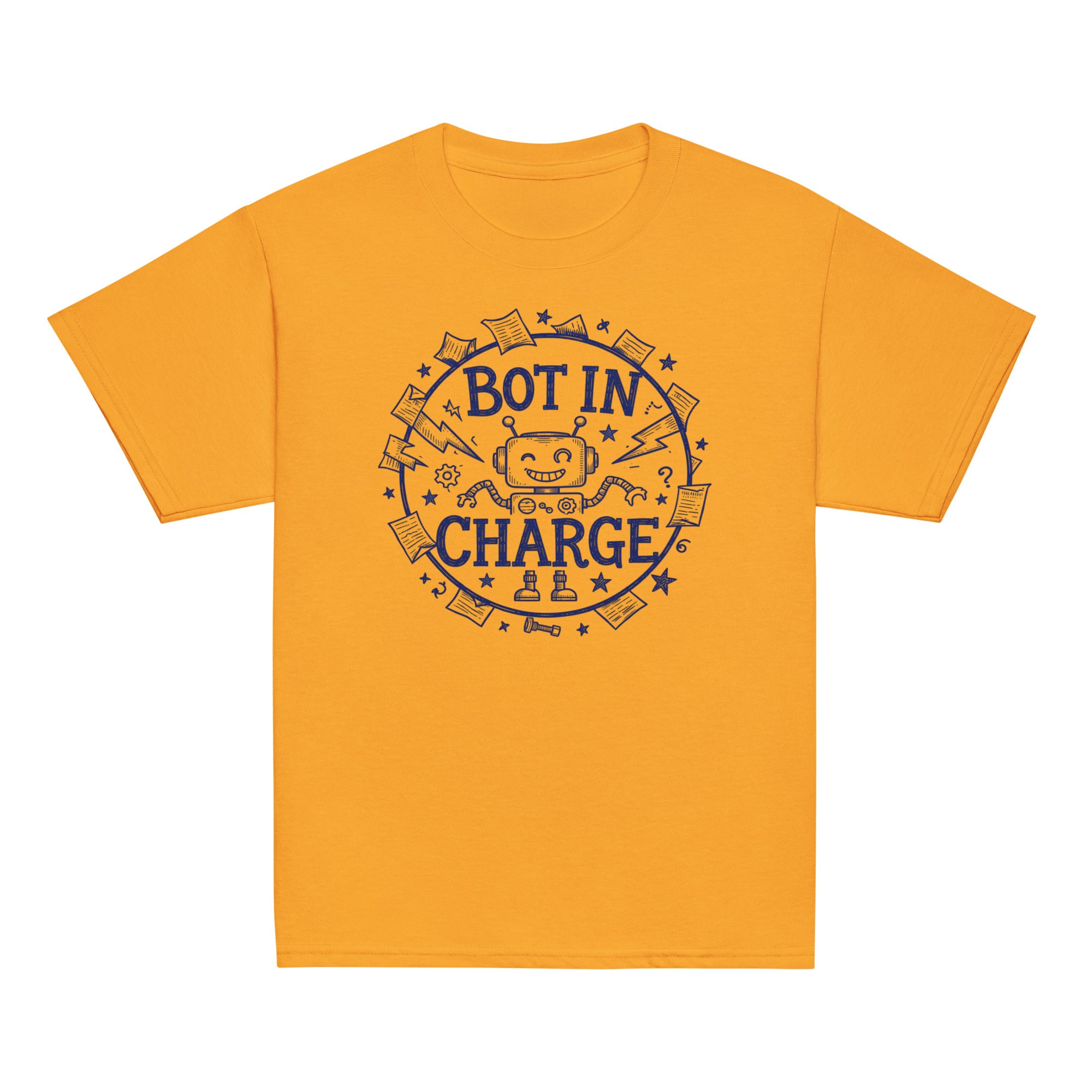 Bot in Charge Kids Tee - Sketchline Tees kids blue ink doodle T-shirt