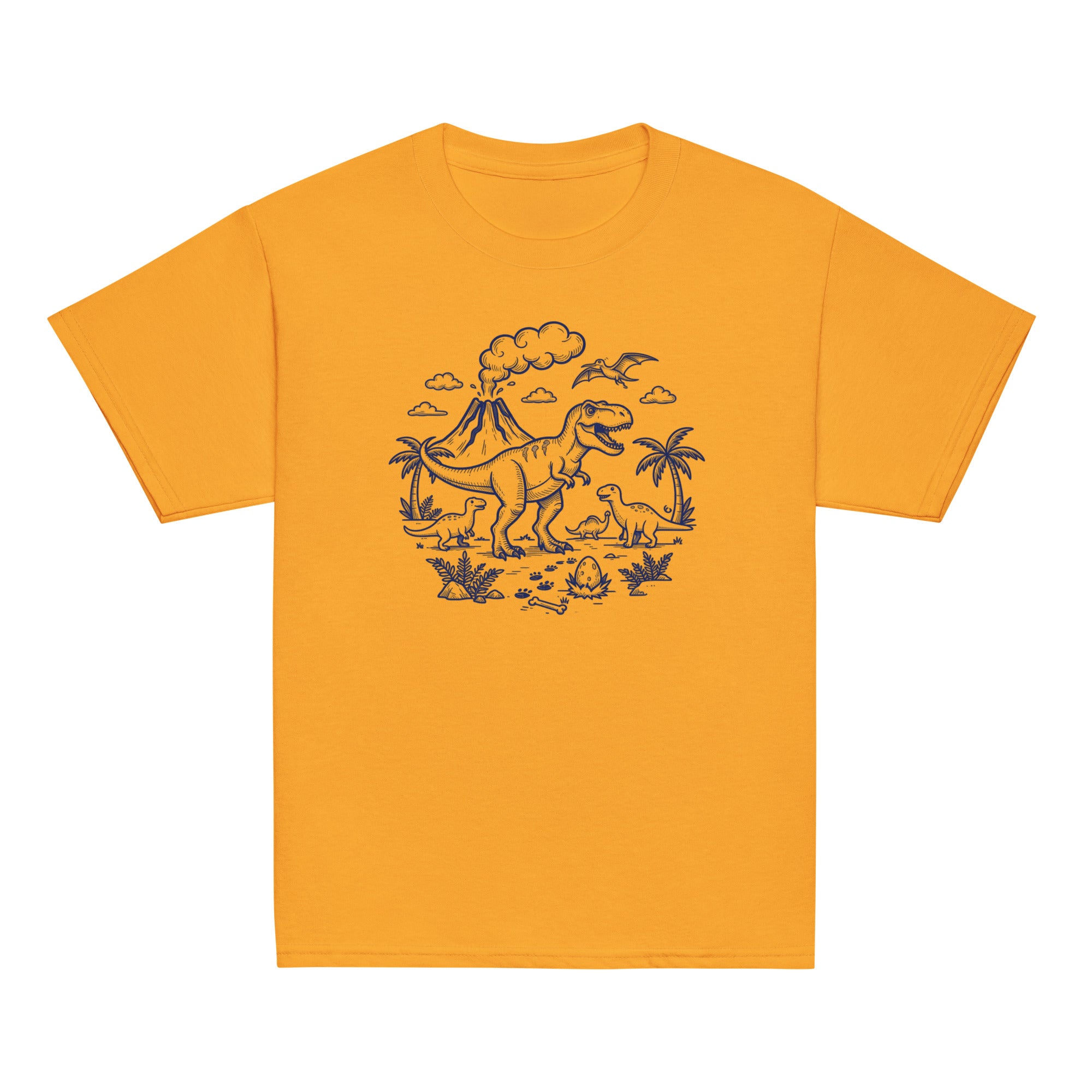 Dinosaur World Kids Tee - Sketchline Tees kids blue ink doodle T-shirt