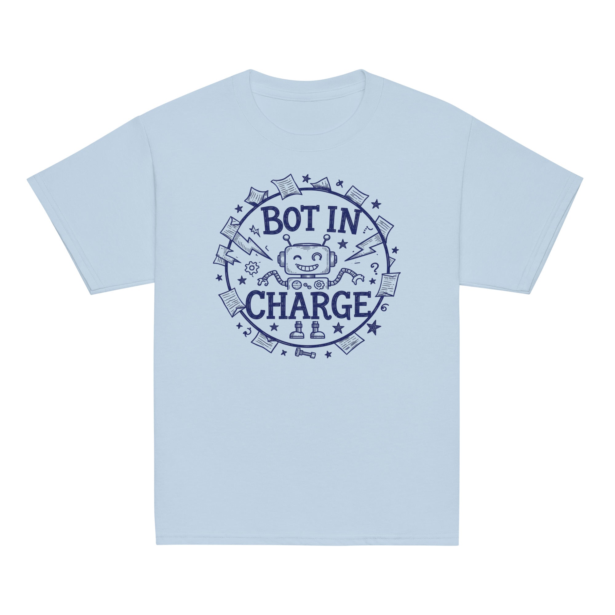 Bot in Charge Kids Tee - Sketchline Tees kids blue ink doodle T-shirt
