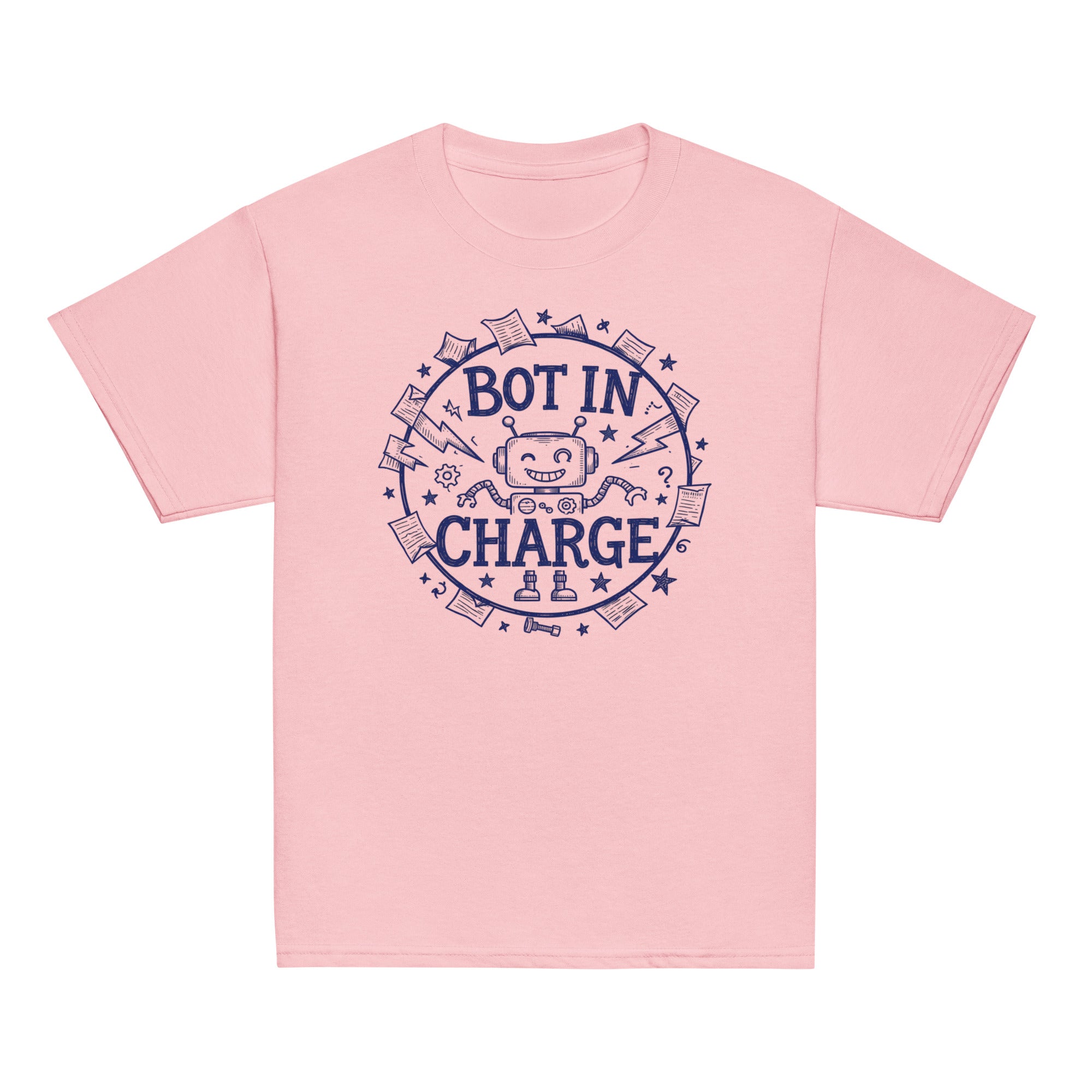 Bot in Charge Kids Tee - Sketchline Tees kids blue ink doodle T-shirt