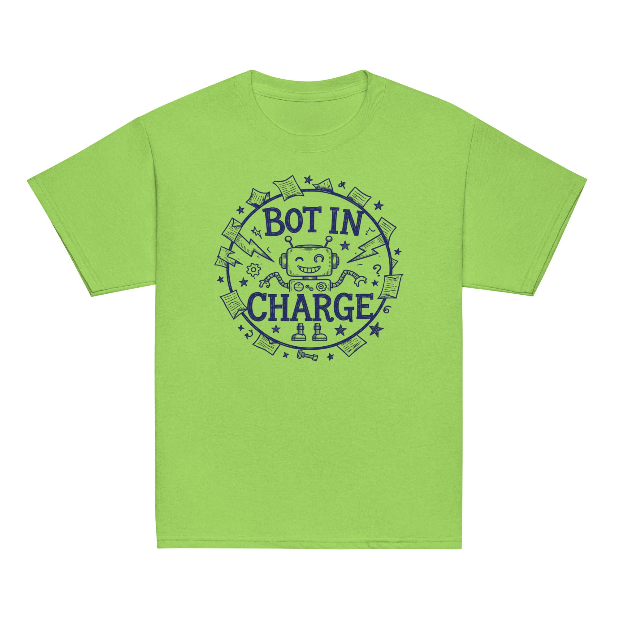 Bot in Charge Kids Tee - Sketchline Tees kids blue ink doodle T-shirt