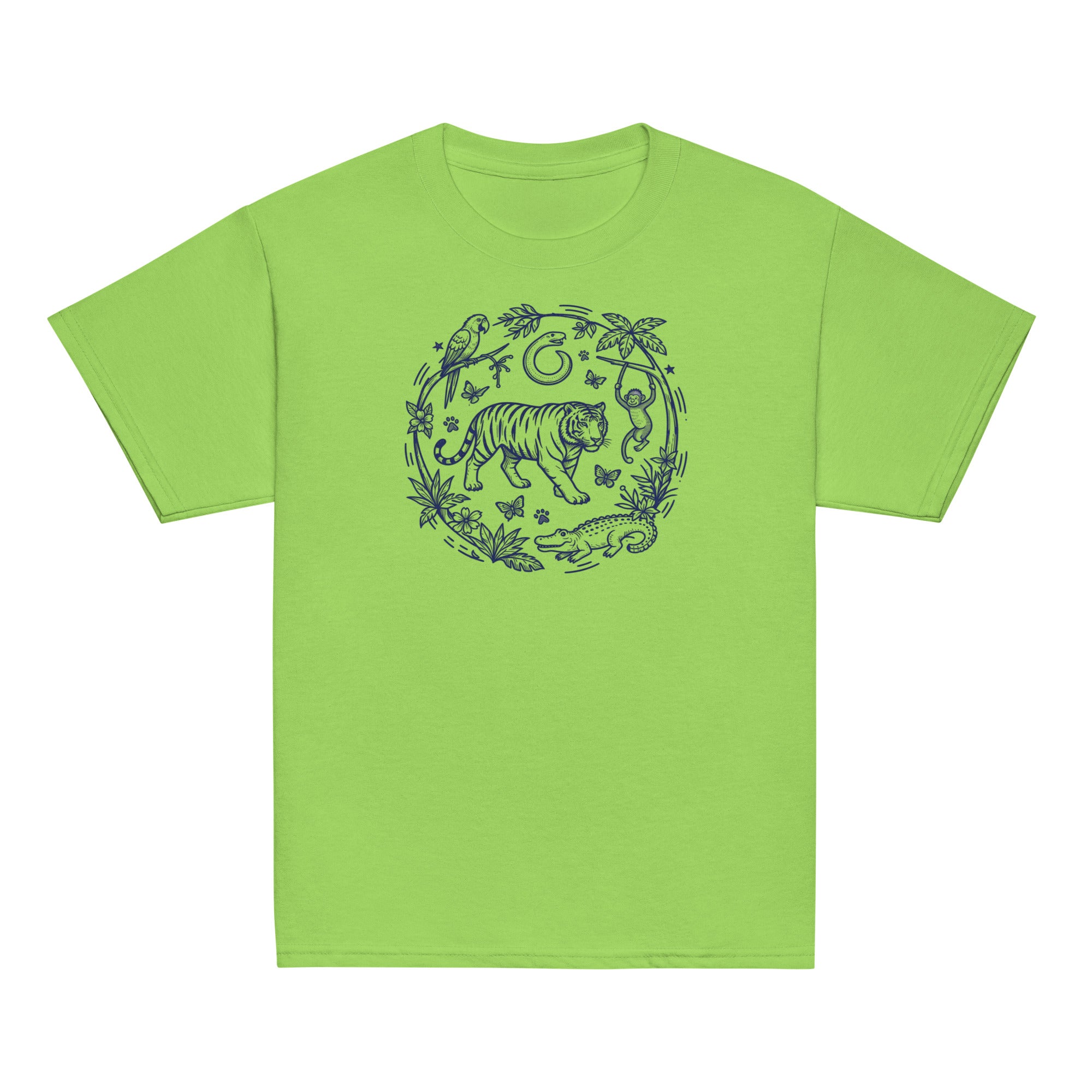 Jungle Wild Kids Tee - Sketchline Tees kids blue ink doodle T-shirt