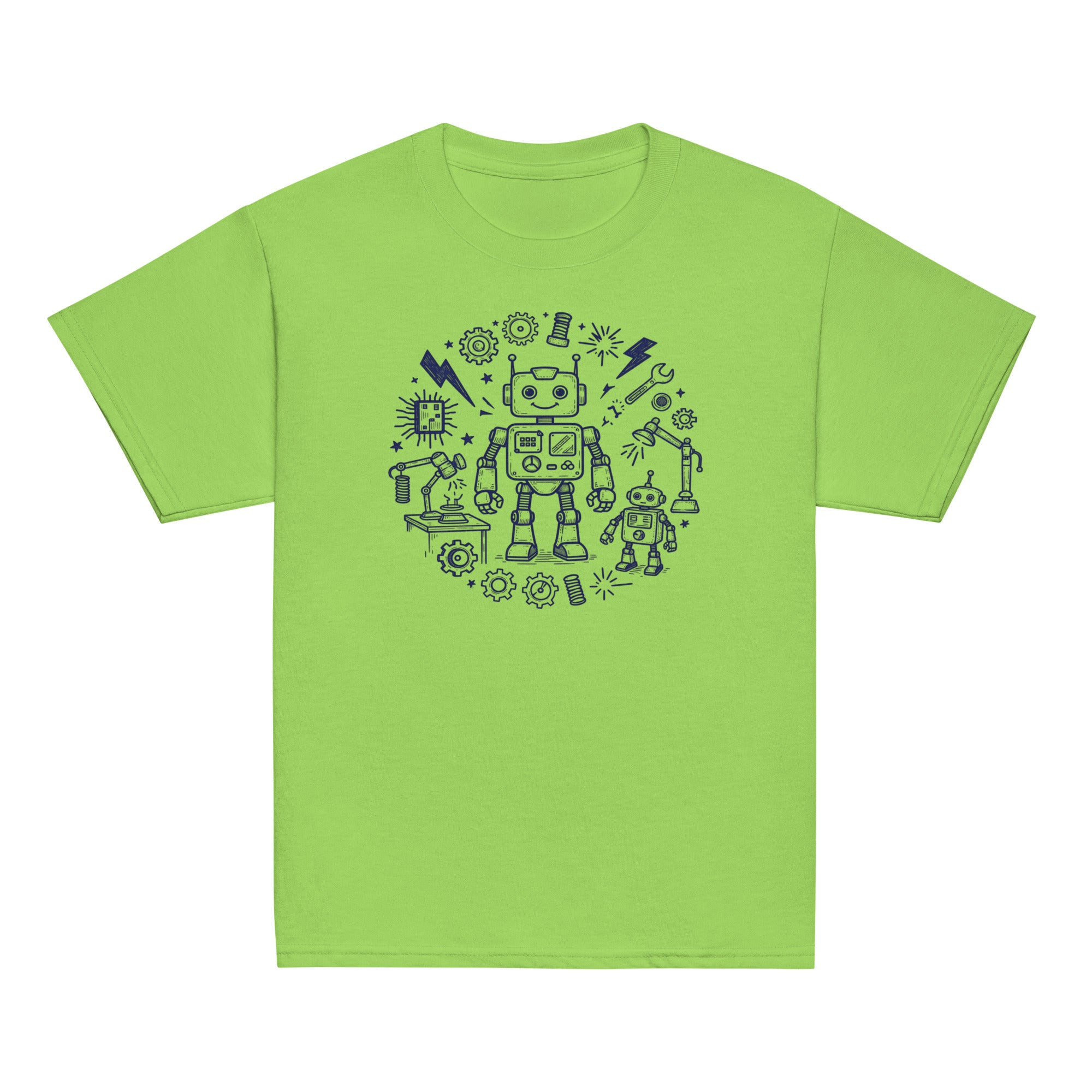 Robot Lab Kids Tee - Sketchline Tees kids blue ink doodle T-shirt