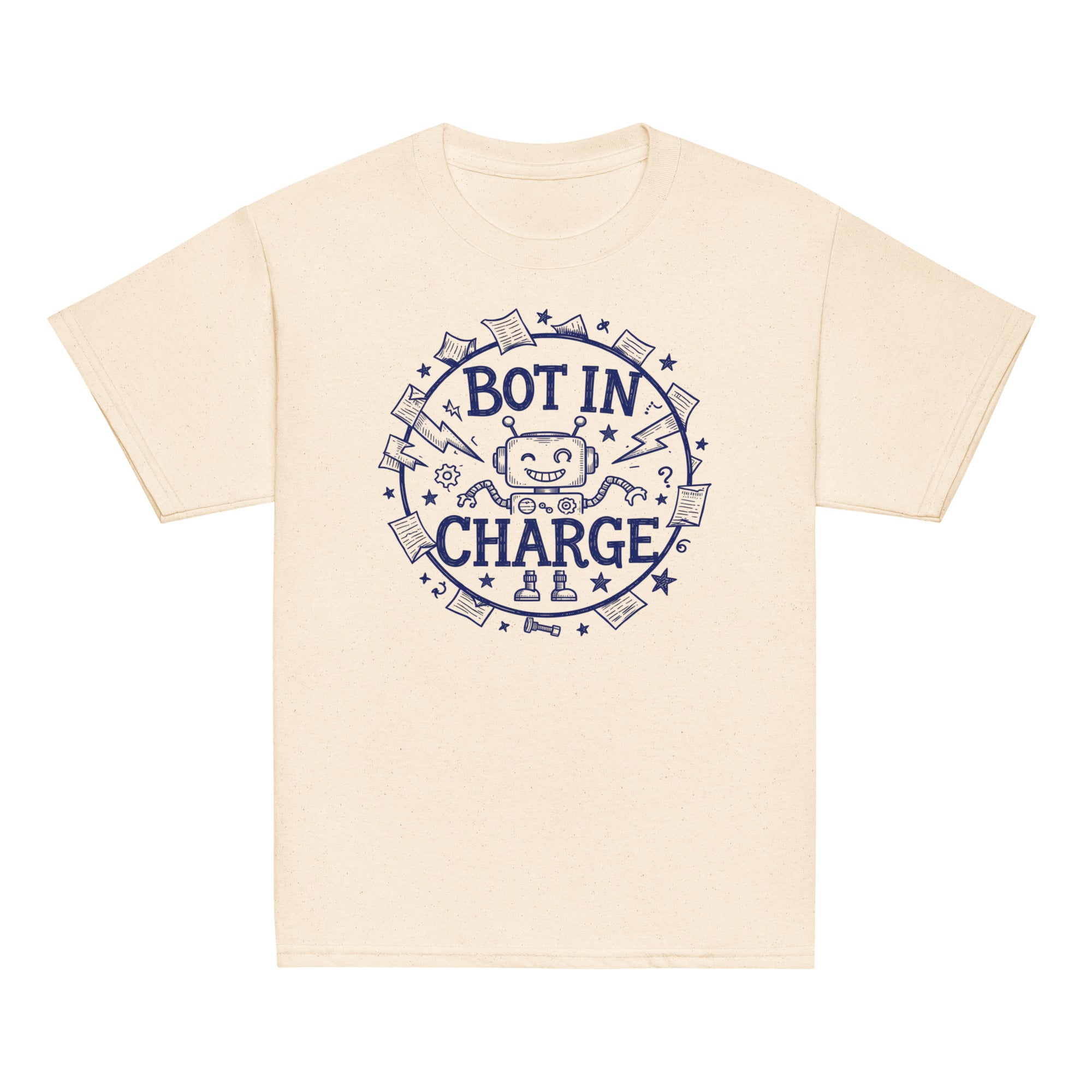 Bot in Charge Kids Tee - Sketchline Tees kids blue ink doodle T-shirt