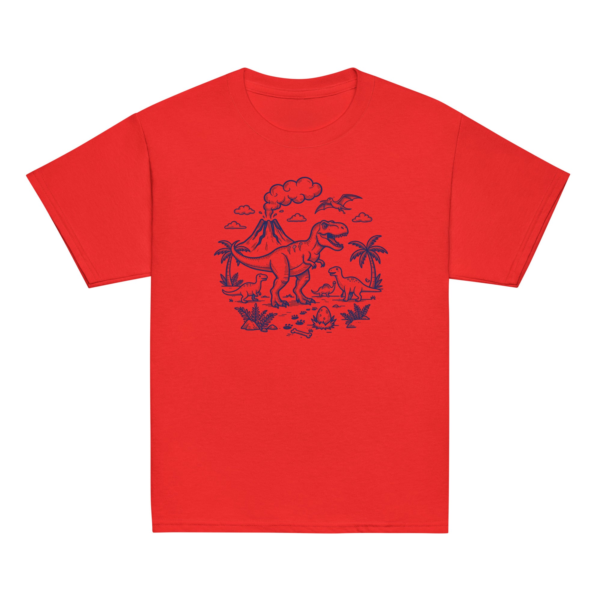 Dinosaur World Kids Tee - Sketchline Tees kids blue ink doodle T-shirt