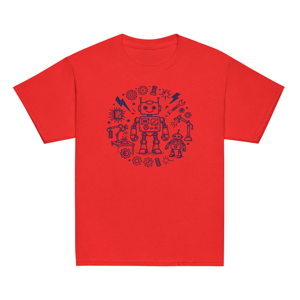 Robot Lab Kids Tee - Sketchline Tees kids blue ink doodle T-shirt