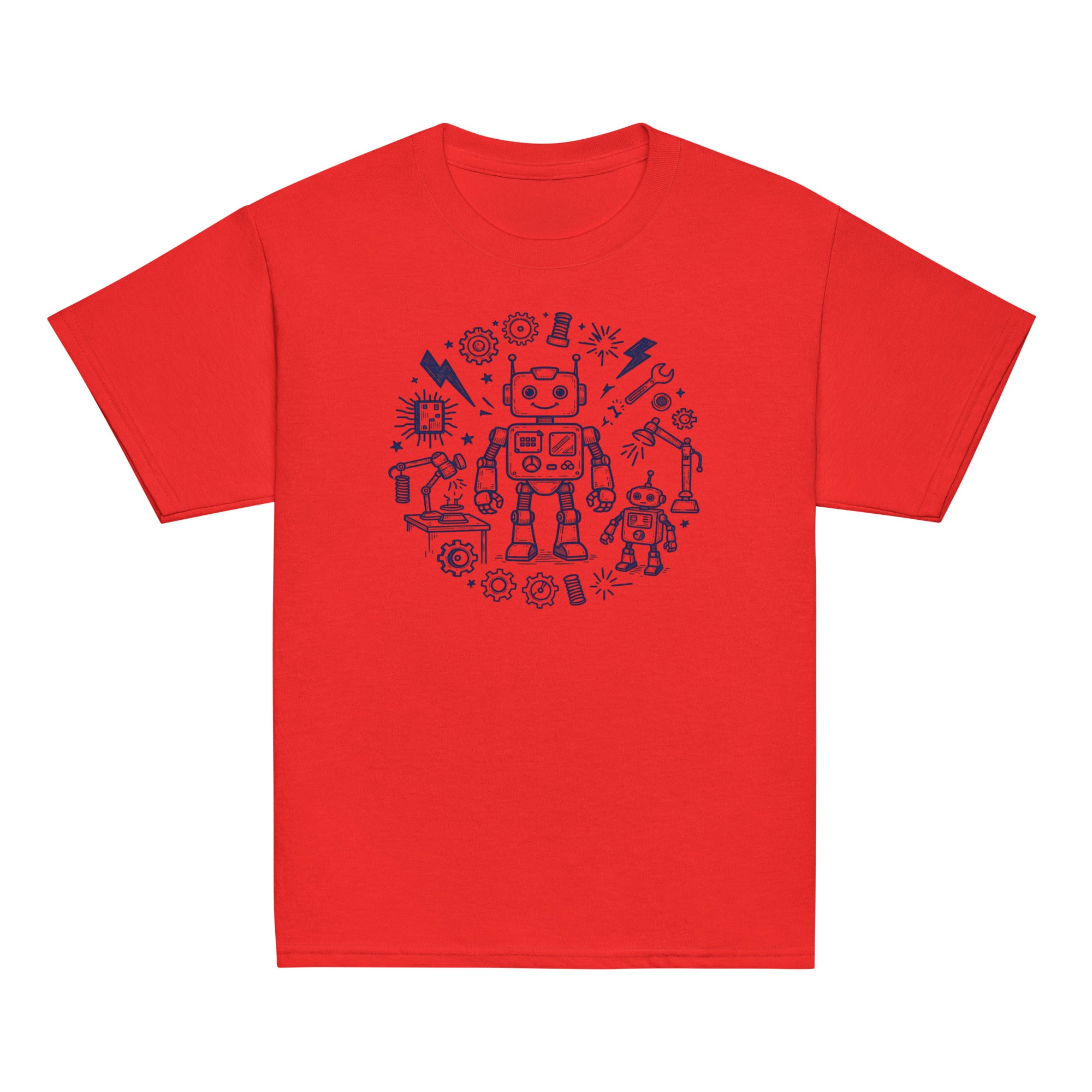 Robot Lab Kids Tee - Sketchline Tees kids blue ink doodle T-shirt