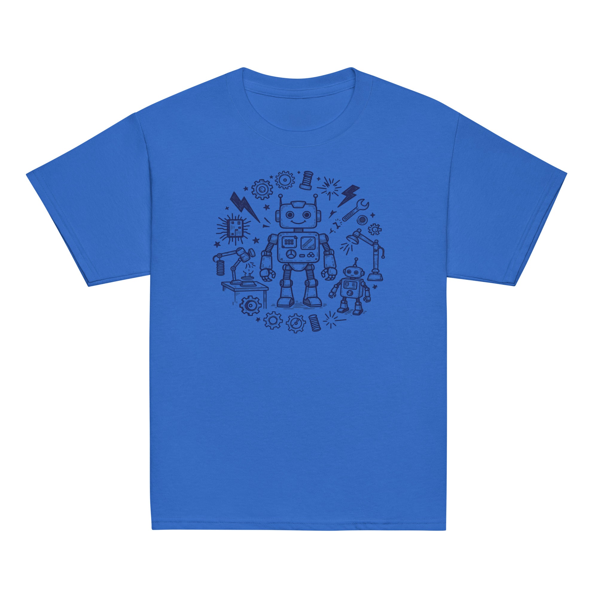Robot Lab Kids Tee - Sketchline Tees kids blue ink doodle T-shirt