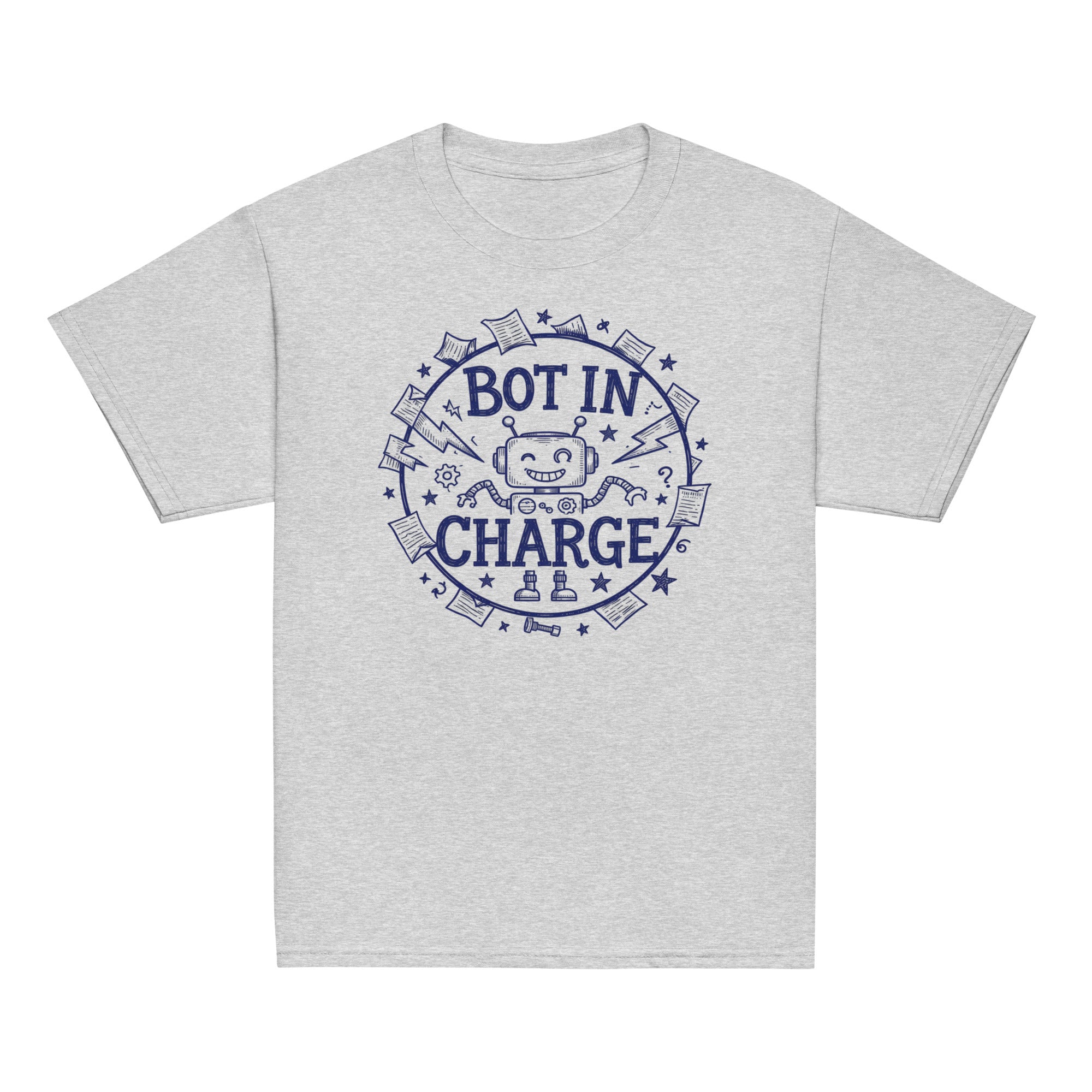 Bot in Charge Kids Tee - Sketchline Tees kids blue ink doodle T-shirt