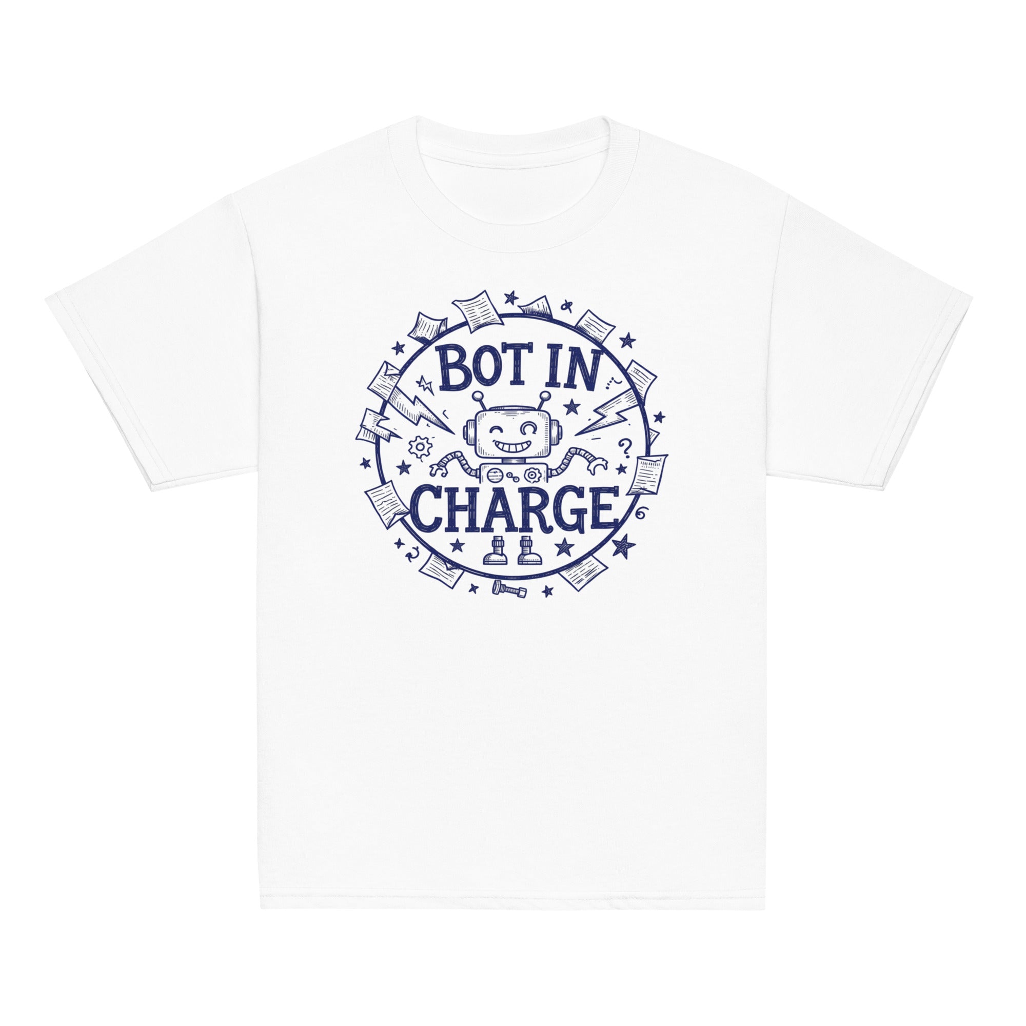 Bot in Charge Kids Tee - Sketchline Tees kids blue ink doodle T-shirt