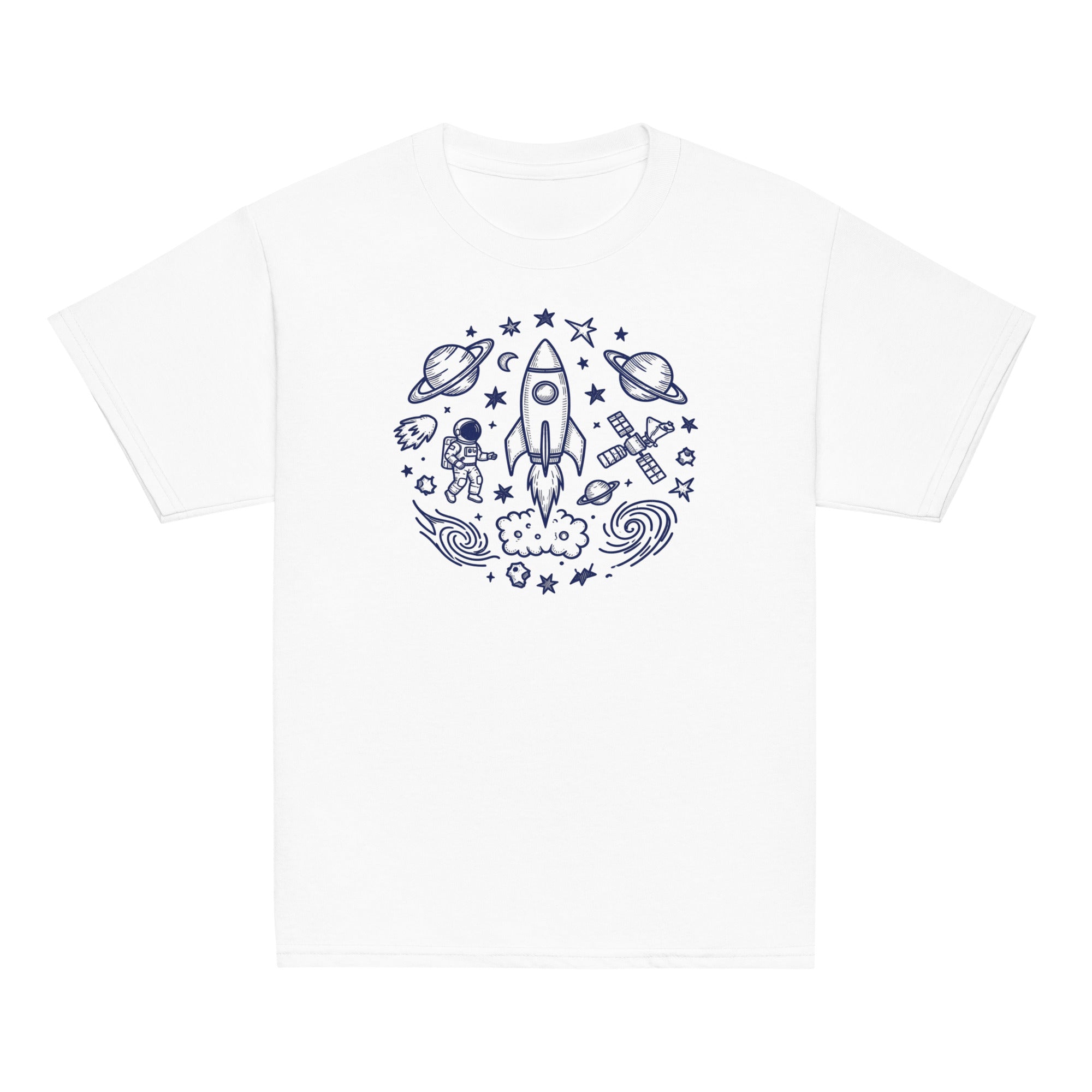 Deep Space Kids Tee - Sketchline Tees kids blue ink doodle T-shirt