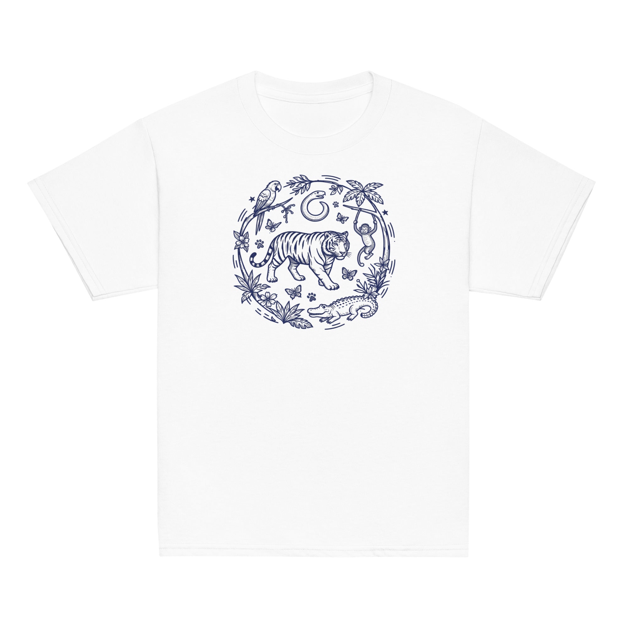 Jungle Wild Kids Tee - Sketchline Tees kids blue ink doodle T-shirt